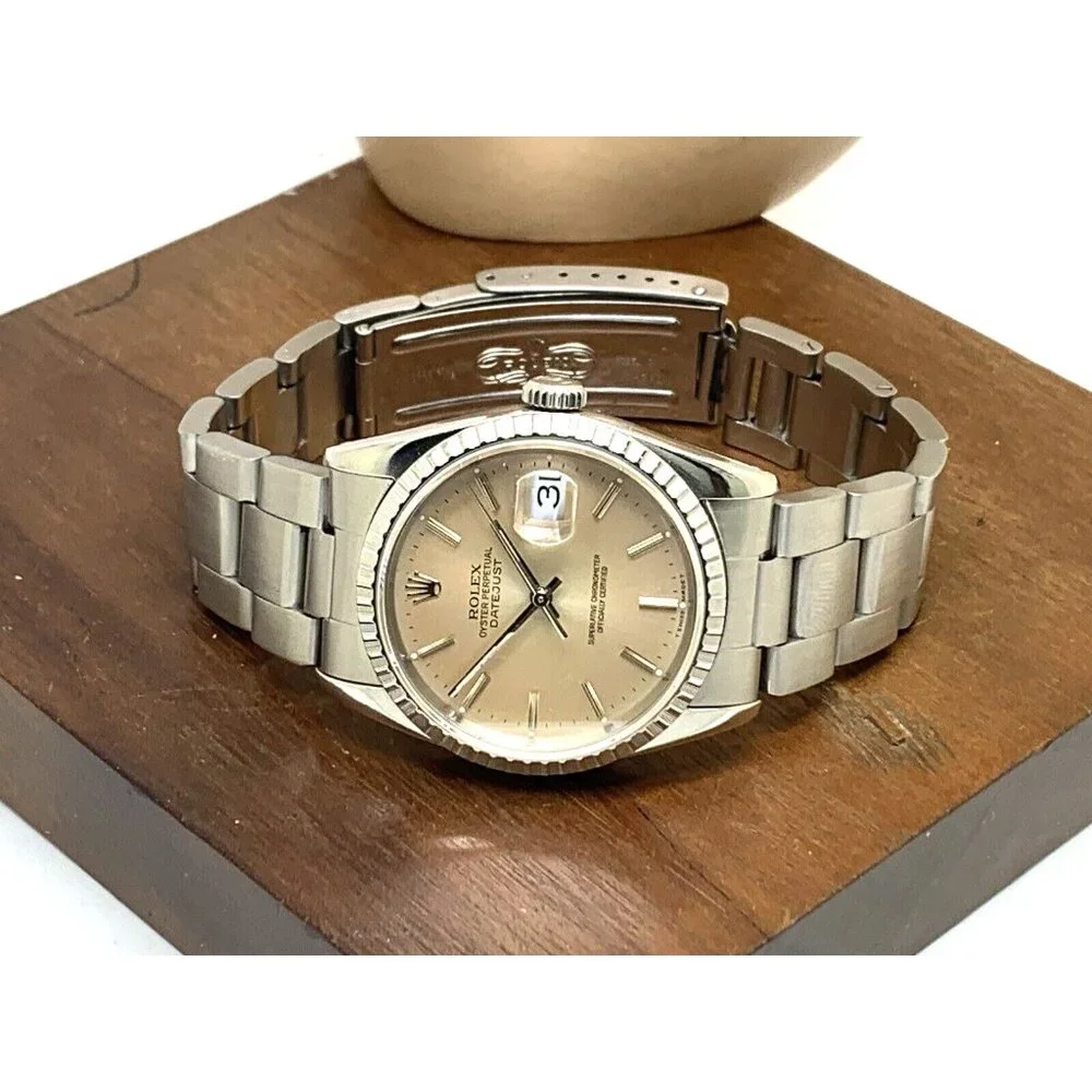 Rolex Datejust Mens Watch 16220 80'S Swiss Automatic Silver-Rose Dial Steel 36mm